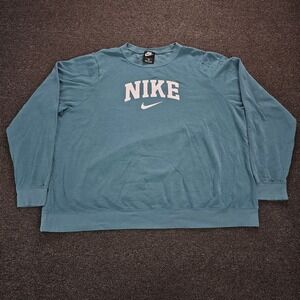 Nike Crewneck Sweatshirt Womens  2X Teal Blue Collegiate Logo Pullover  Sweater